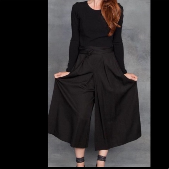 Apiece Apart Baja Tie Waist Wide Leg Culotte Pants black womens size 2 - Picture 2 of 16